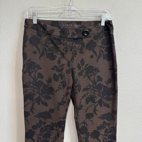 Theory Brown and Black Floral Silhouette Print Dress Pants Size 6 - Picture 3 of 7